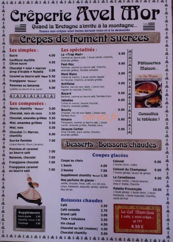 Crêperie Avel Mor — carte page 1