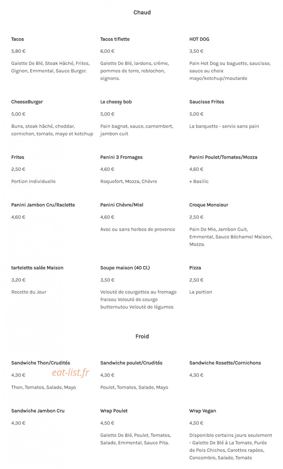 Le petit gourmand — carte page 1