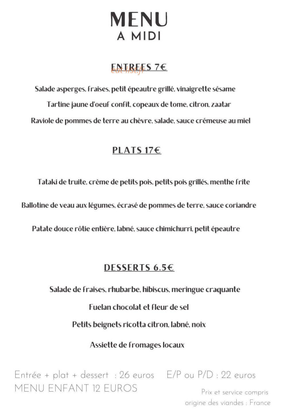 Auberge de Lagrand — carte page 1