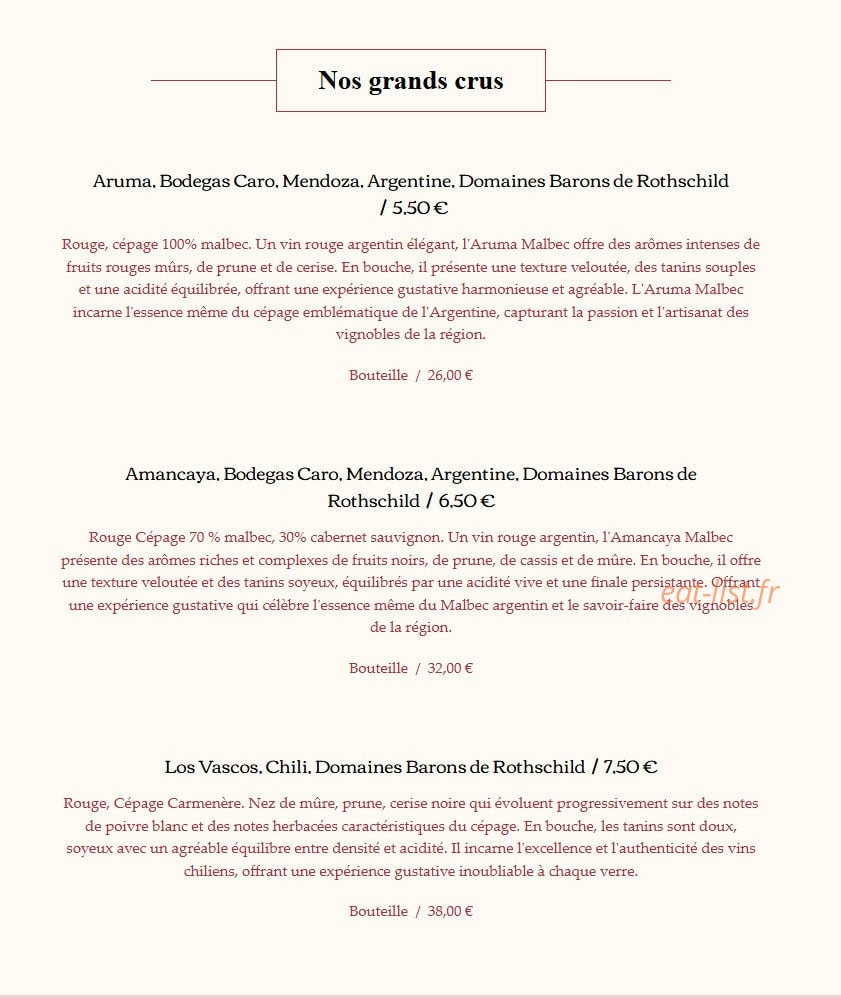 Carte et menu de El Quetzal à Laragne Monteglin — Les vins suite