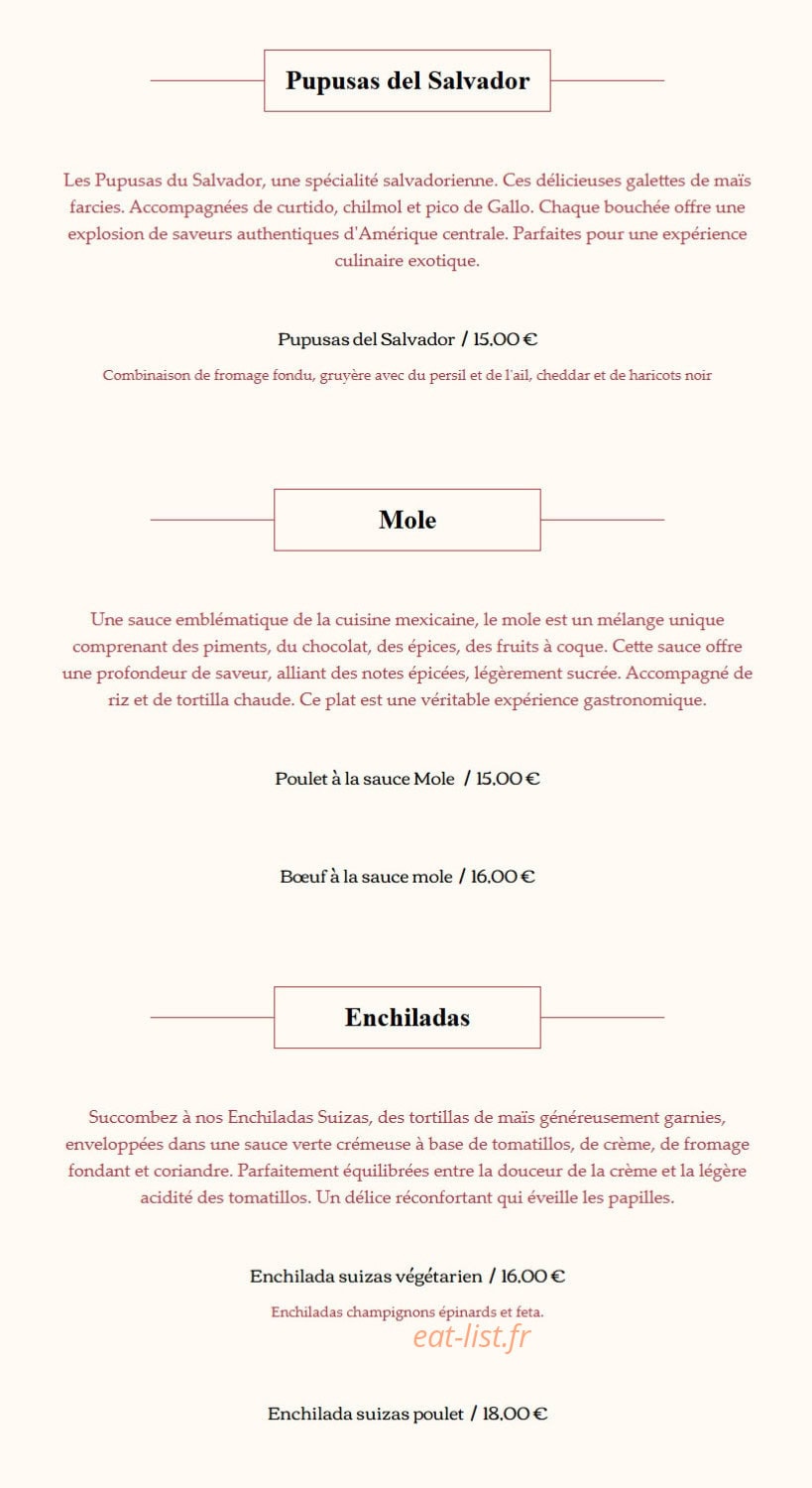 Carte et menu de El Quetzal à Laragne Monteglin — Les plats