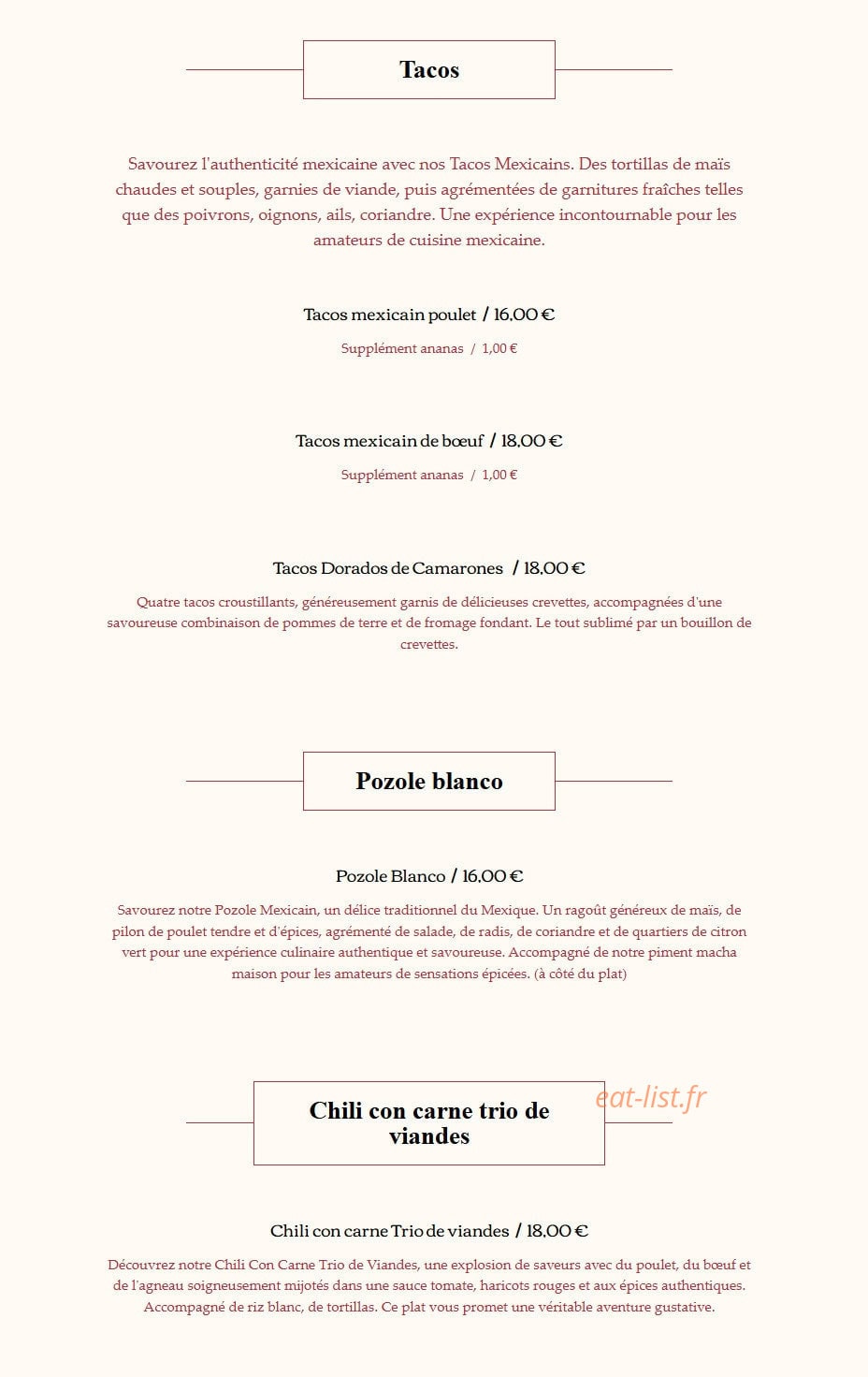 Carte et menu de El Quetzal à Laragne Monteglin — Les plats suite