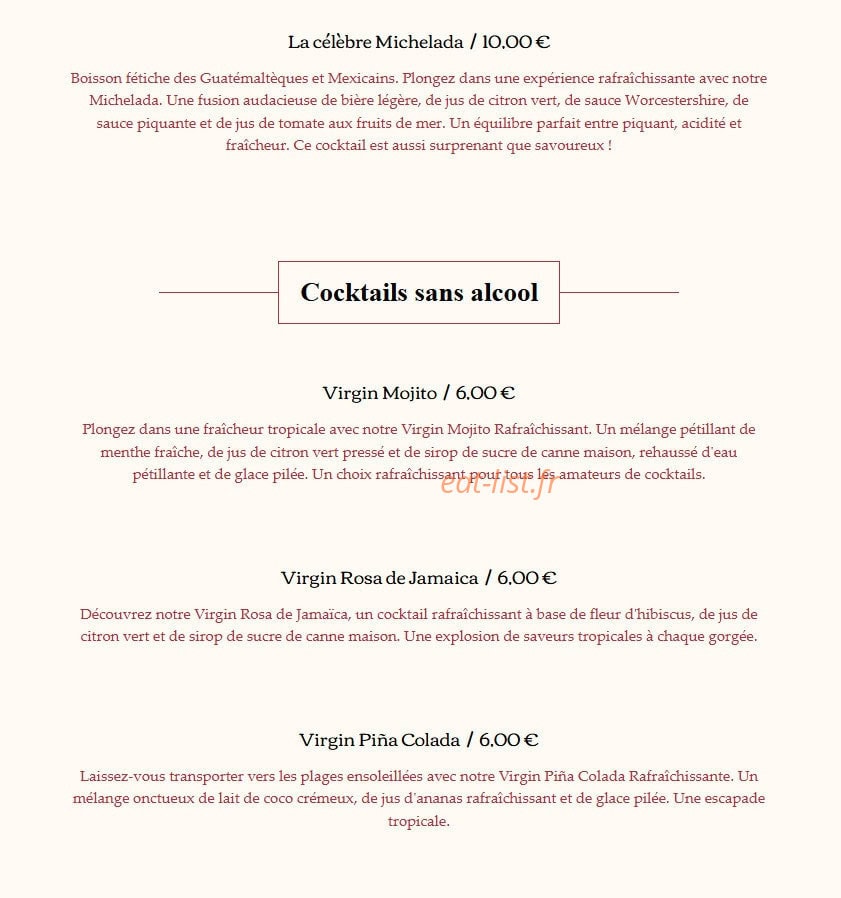 Carte et menu de El Quetzal à Laragne Monteglin — Les cocktails suite