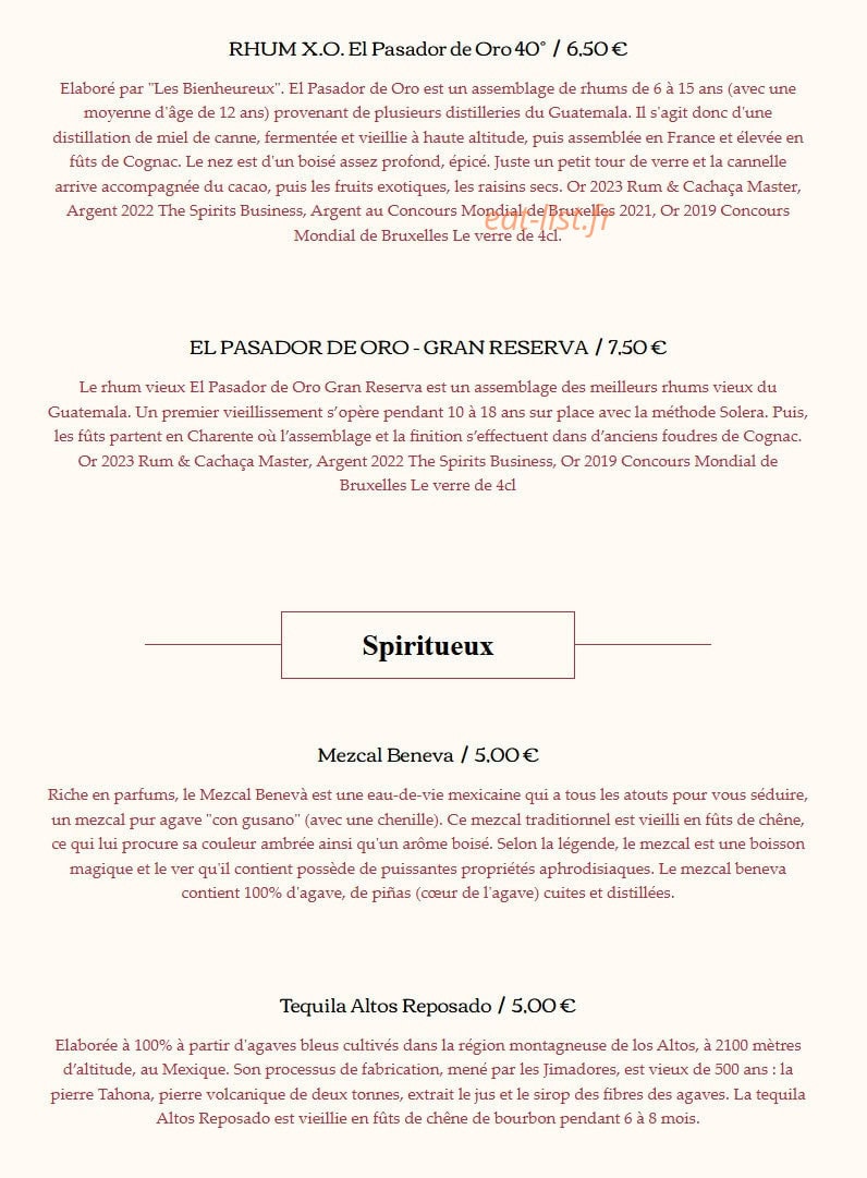 Carte et menu de El Quetzal à Laragne Monteglin — Les spiritueux