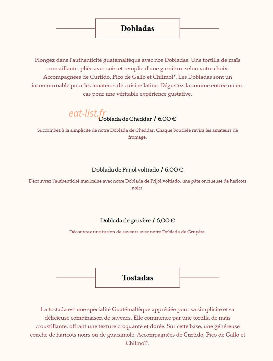 Carte et menu de El Quetzal à Laragne Monteglin — Les entrées