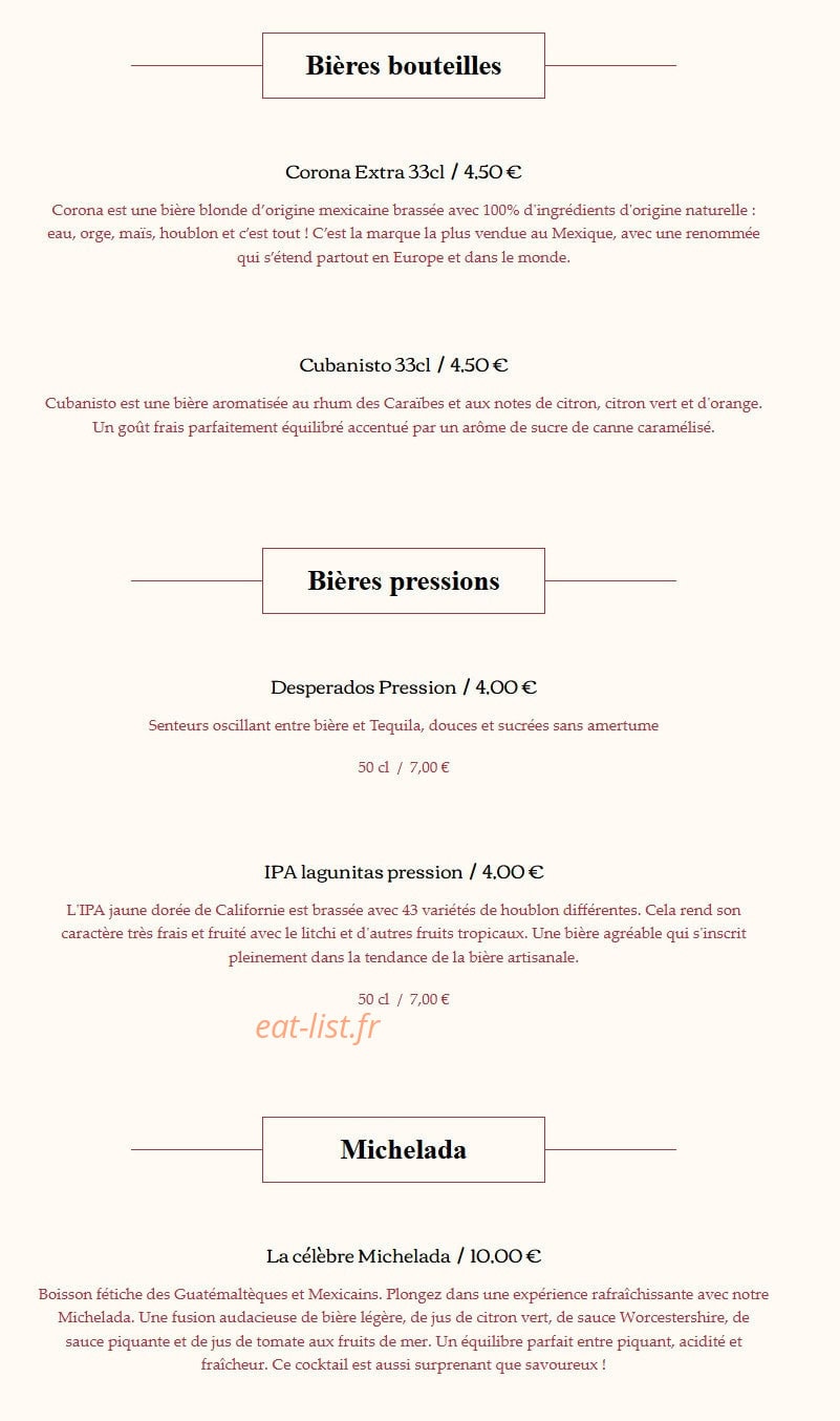 Carte et menu de El Quetzal à Laragne Monteglin — Les bières bouteilles