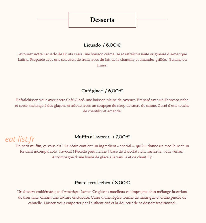 Carte et menu de El Quetzal à Laragne Monteglin — Les desserts