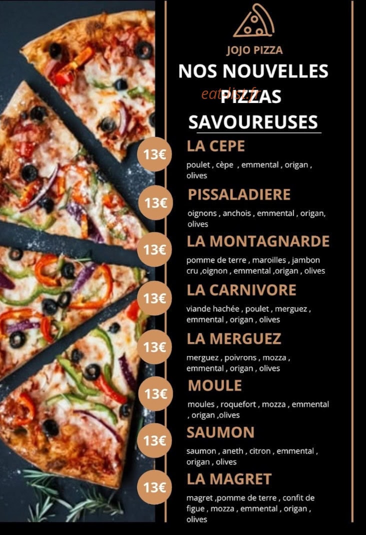 jojo pizza — carte page 1