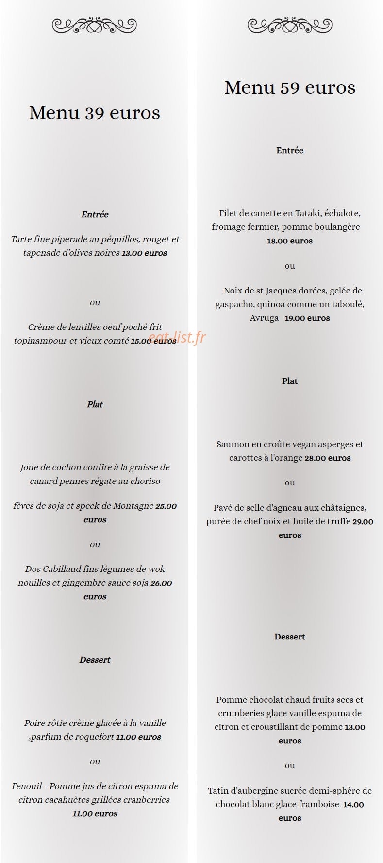 Hotel restaurant de la Méouge — carte page 1