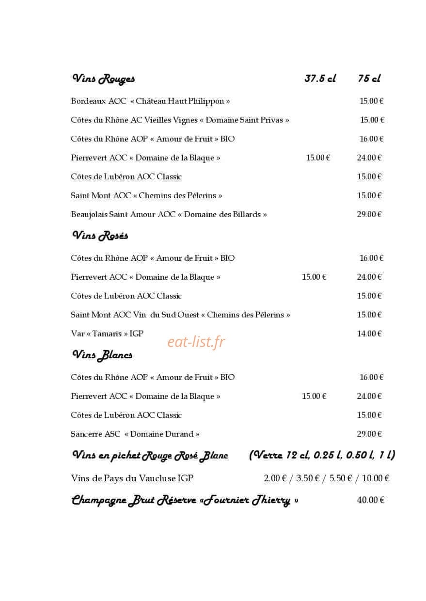 Auberge de Ventavon — carte page 2