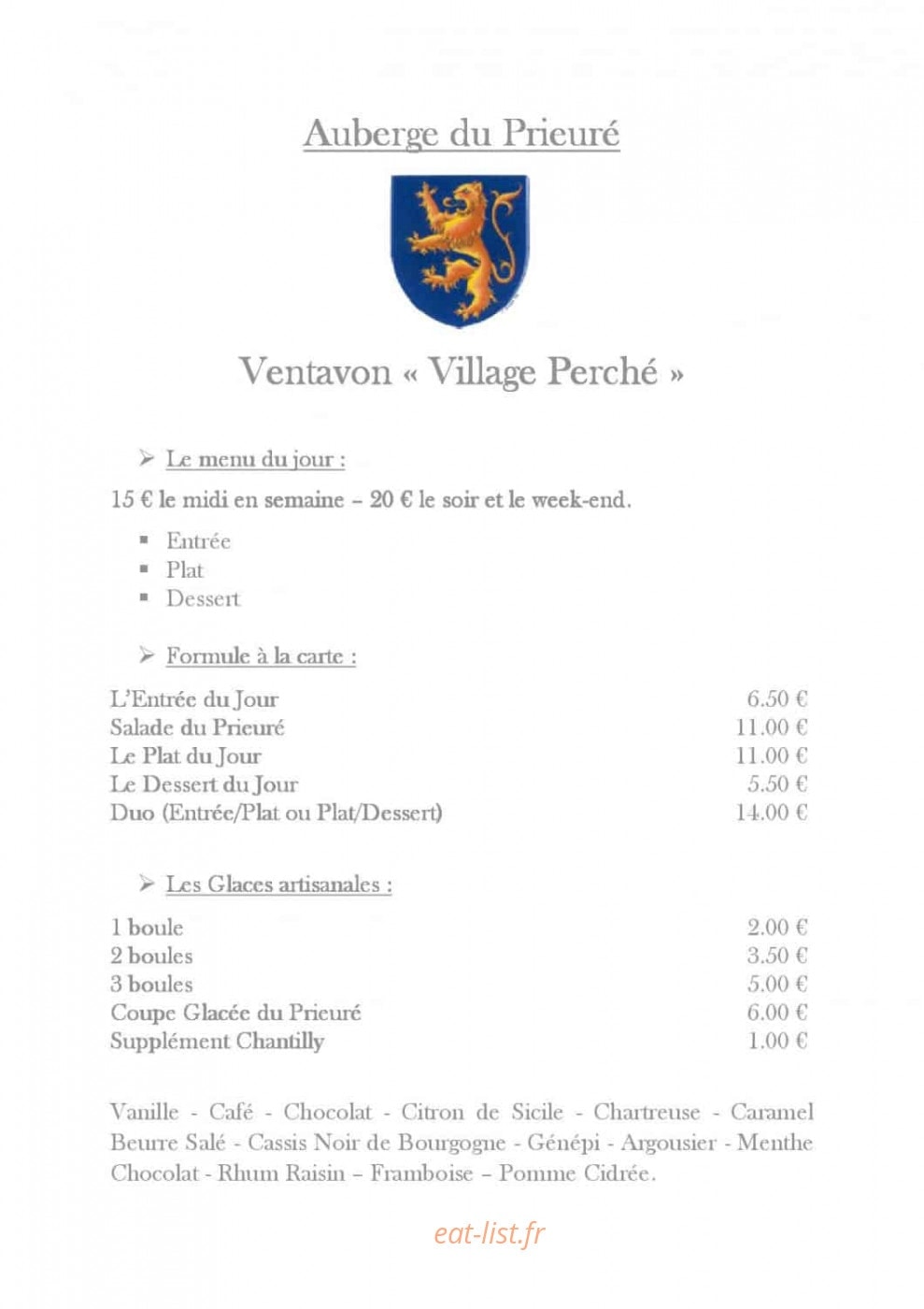 Auberge de Ventavon — carte page 1