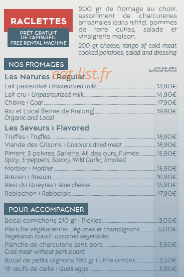Allo Raclette — carte page 1