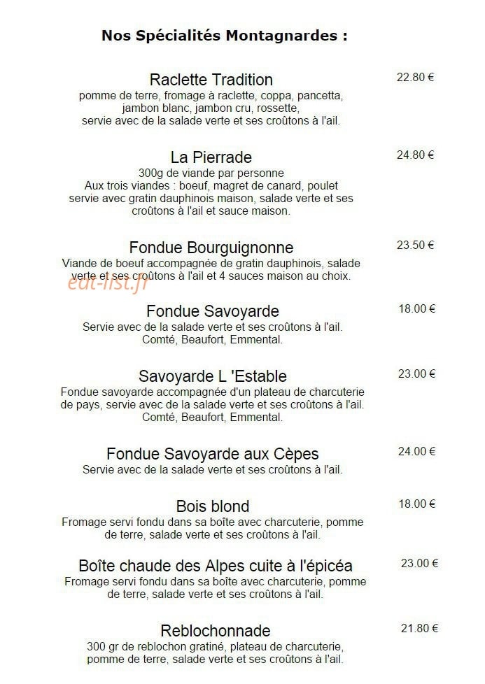 L 'Estable Restaurant — carte page 2