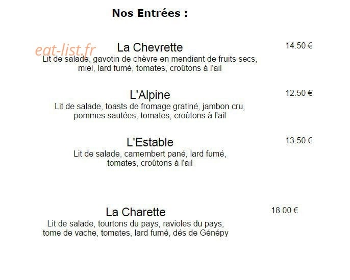 L 'Estable Restaurant — carte page 1