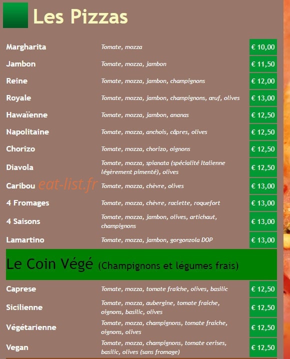 Pizza Mozza — carte page 1