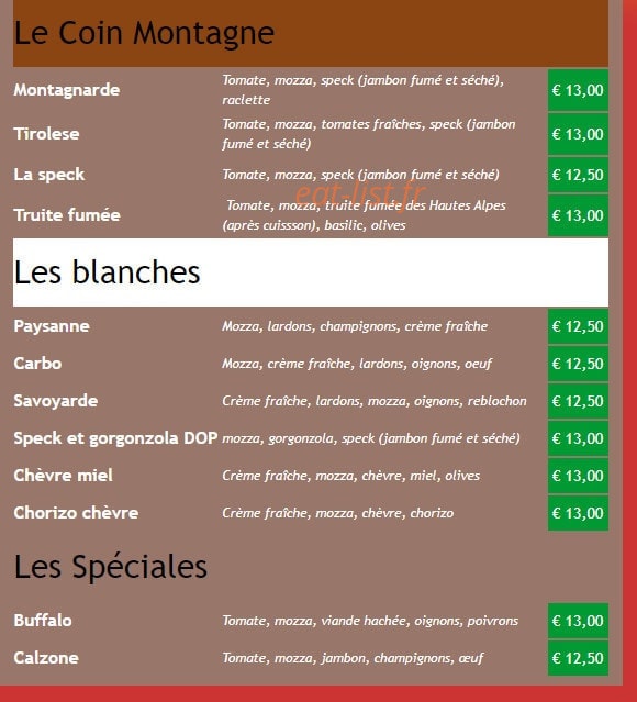 Pizza Mozza — carte page 2