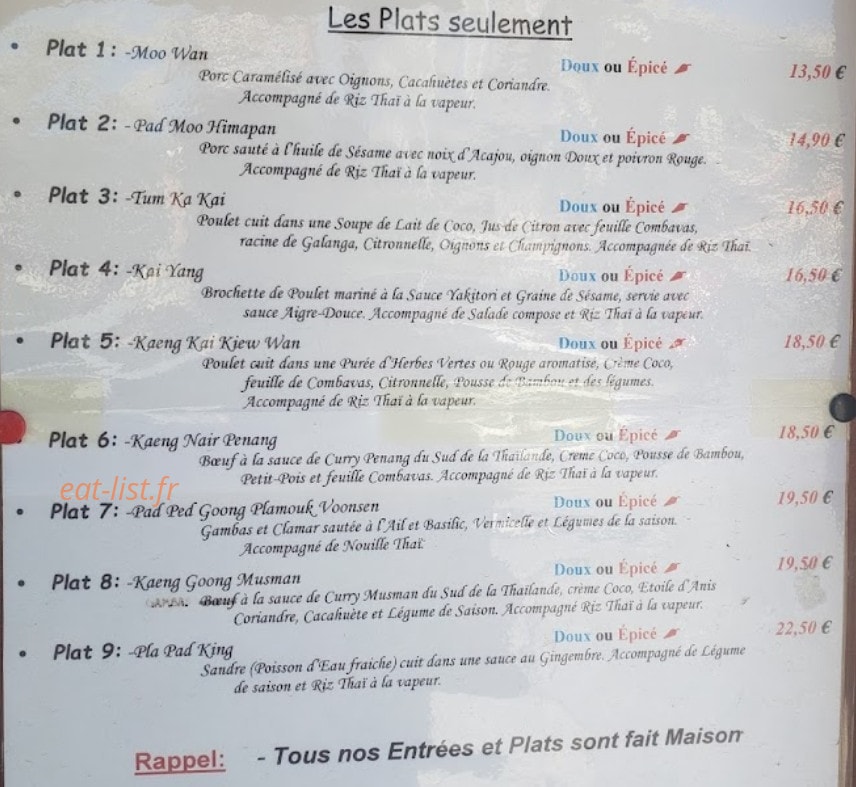 Restau Thai — carte page 1