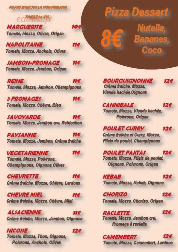 Chalet à pizza — carte page 1