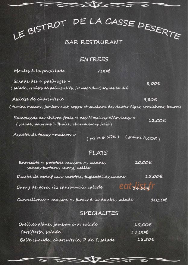 Le Bistrot de La Casse Déserte — carte page 2