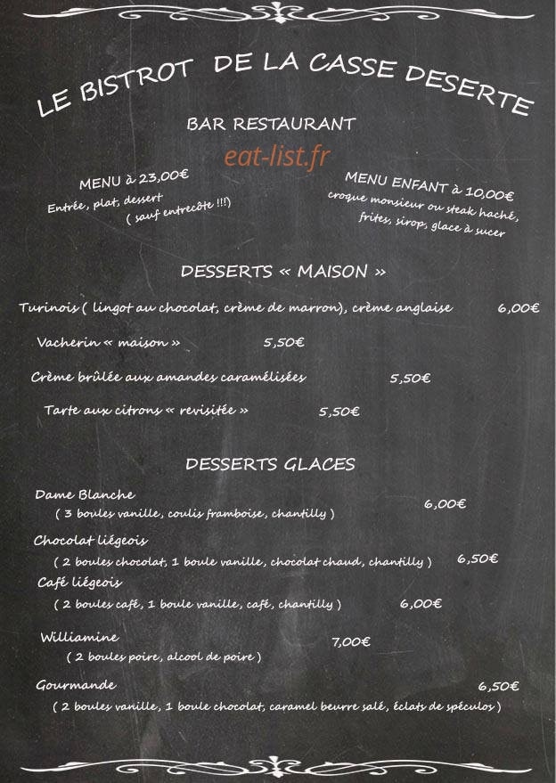 Le Bistrot de La Casse Déserte — carte page 3