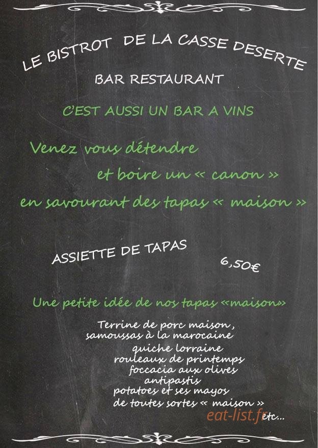 Le Bistrot de La Casse Déserte — carte page 1