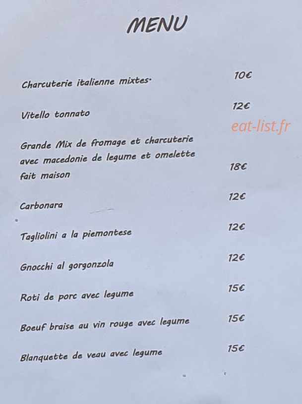 Carte et menu de La Pause du Viandante à Chateau Ville Vieille — Le menu