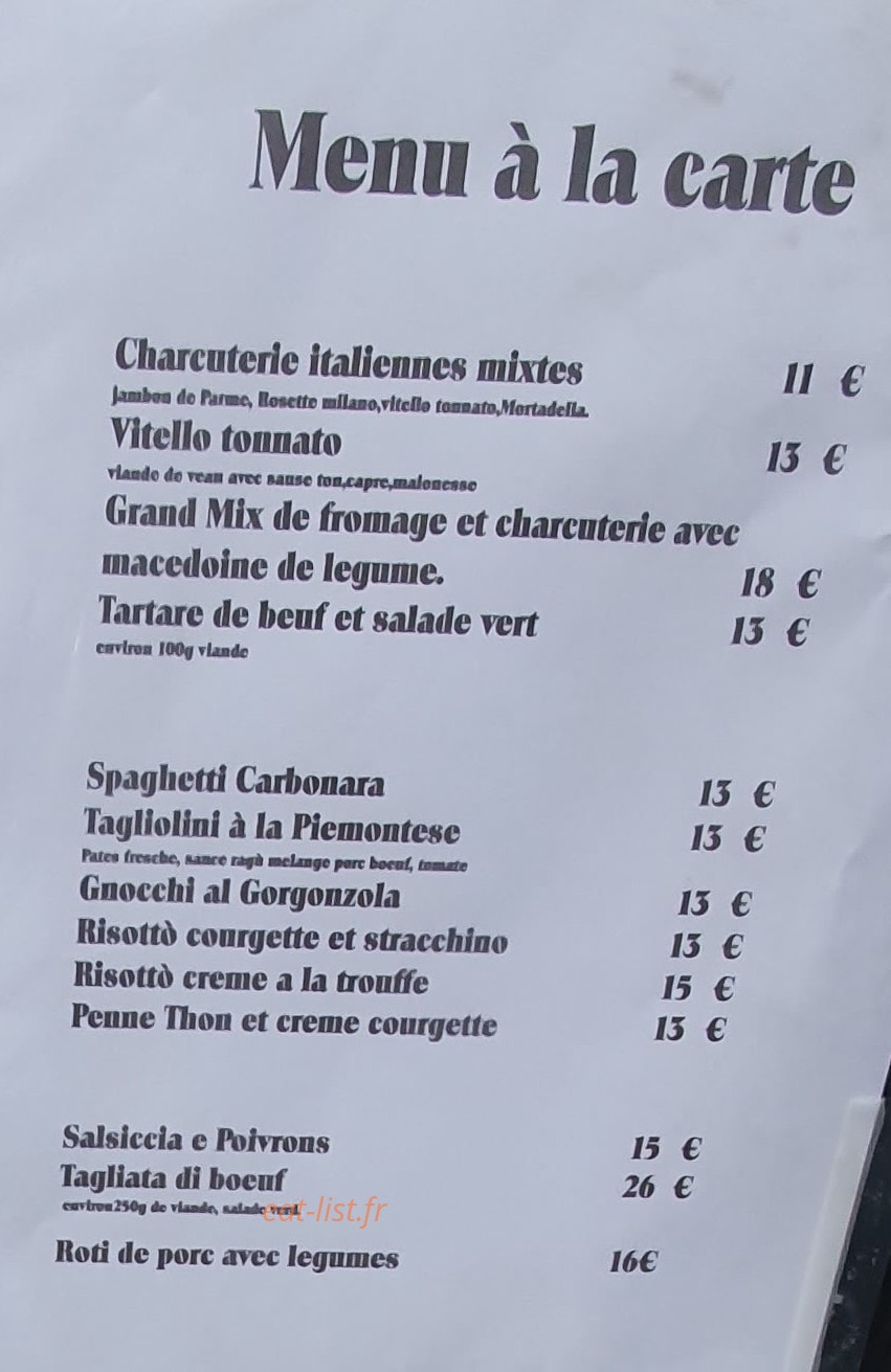 Carte et menu de La Pause du Viandante à Chateau Ville Vieille — Le menu à la carte