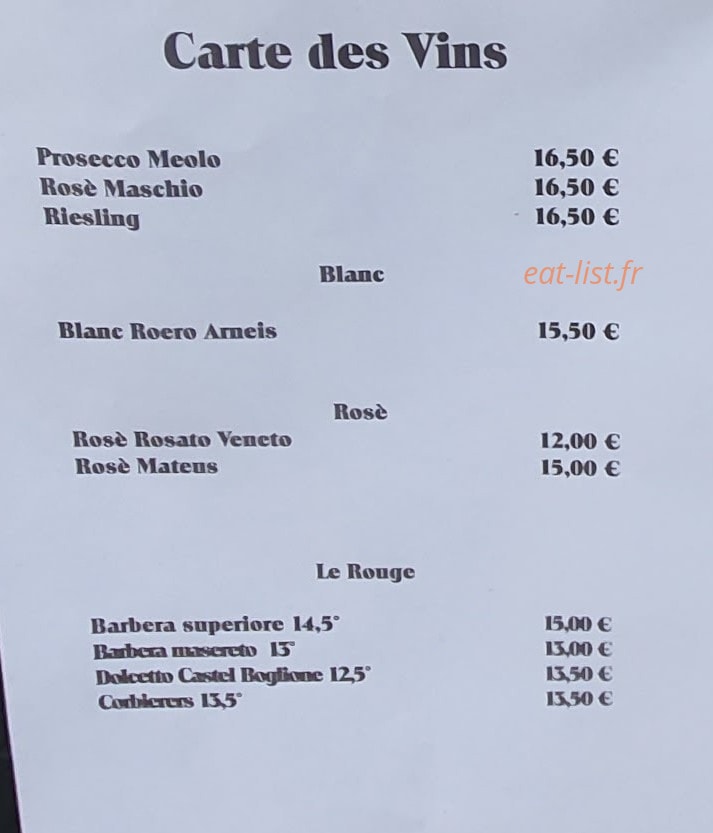Carte et menu de La Pause du Viandante à Chateau Ville Vieille — La carte des vins