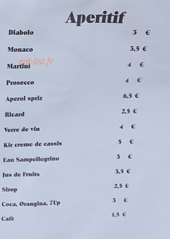 Carte et menu de La Pause du Viandante à Chateau Ville Vieille — Les apéritifs