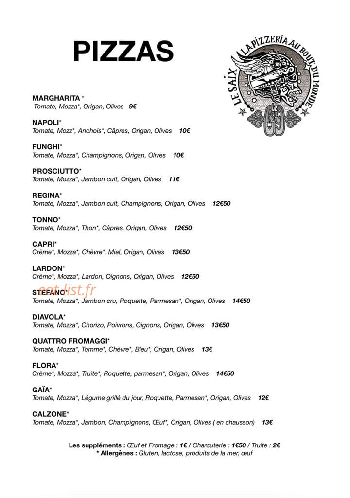 Carte et menu de Le 69 La Pizzeria au Bout du Monde à Le Saix — Les pizzas