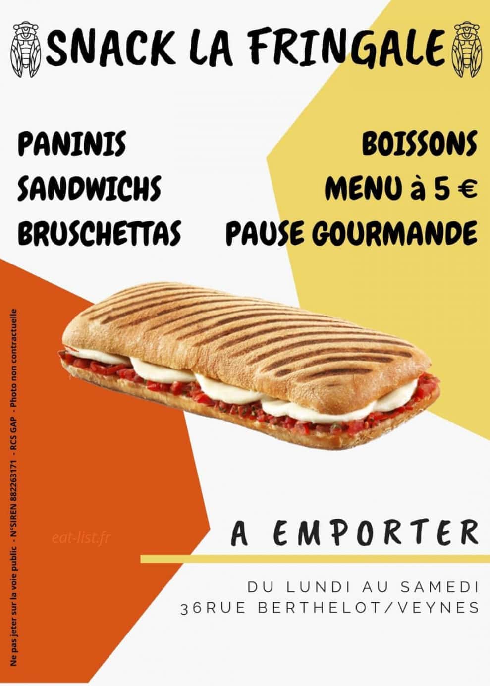Snack La Fringale — carte page 1