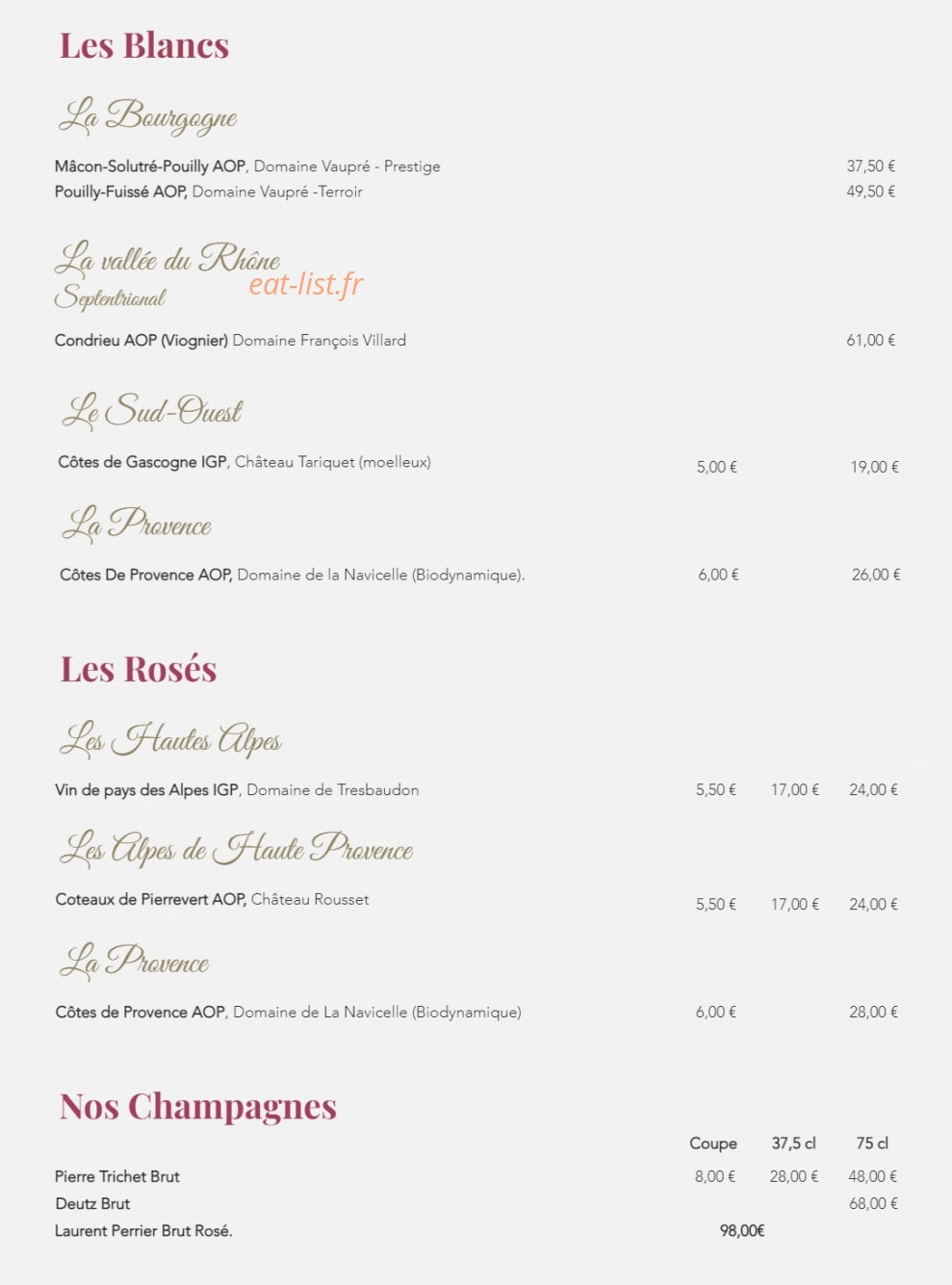Le Temps des Mets — carte page 5