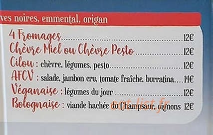 Carte et menu de Restaurant glacier de la plage à Saint Julien en Champsaur — Les pizzas page 2