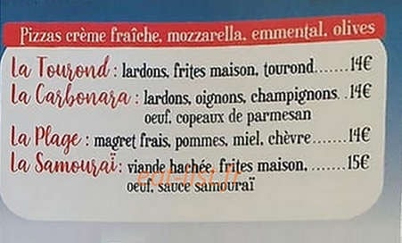 Carte et menu de Restaurant glacier de la plage à Saint Julien en Champsaur — Les pizzas page 3