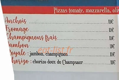 Carte et menu de Restaurant glacier de la plage à Saint Julien en Champsaur — Les pizzas