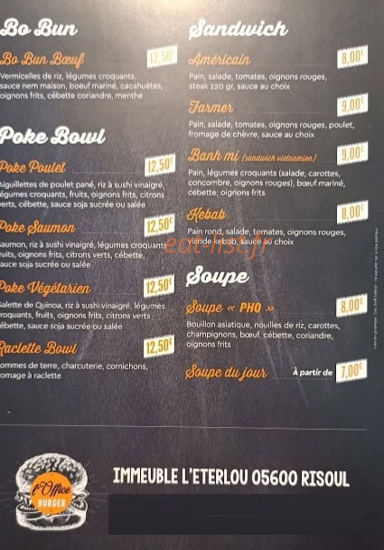 L’office burger — carte page 2