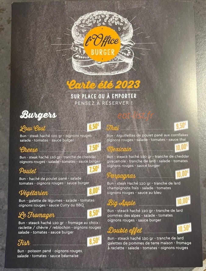 L’office burger — carte page 1