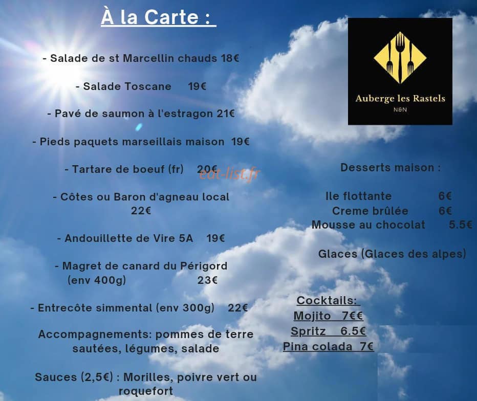 Auberge les Rastels — carte page 1