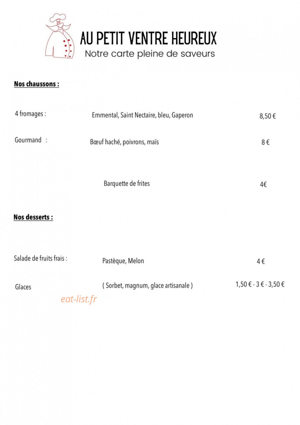 Au Petit Ventre Heureux — carte page 2