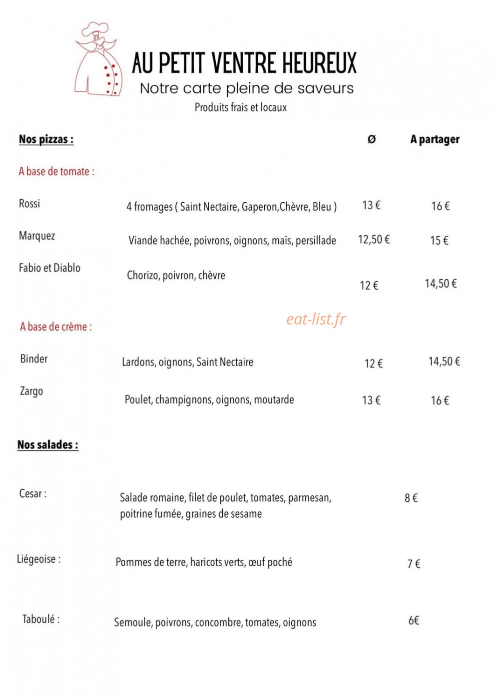 Au Petit Ventre Heureux — carte page 1