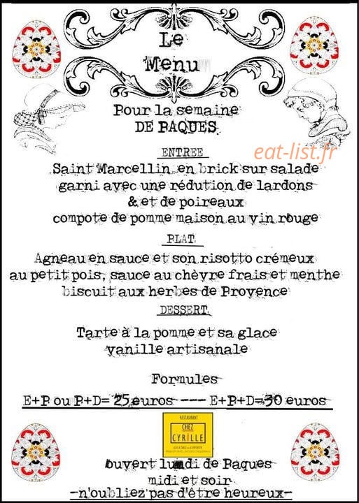 Chez Cyrille — carte page 1