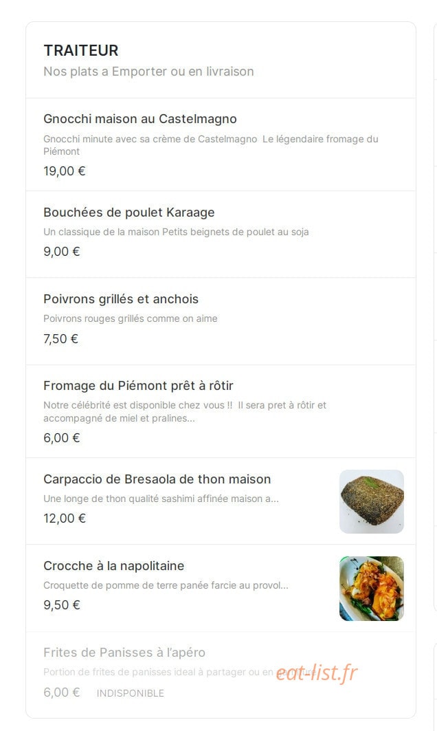 Alto Resto — carte page 1