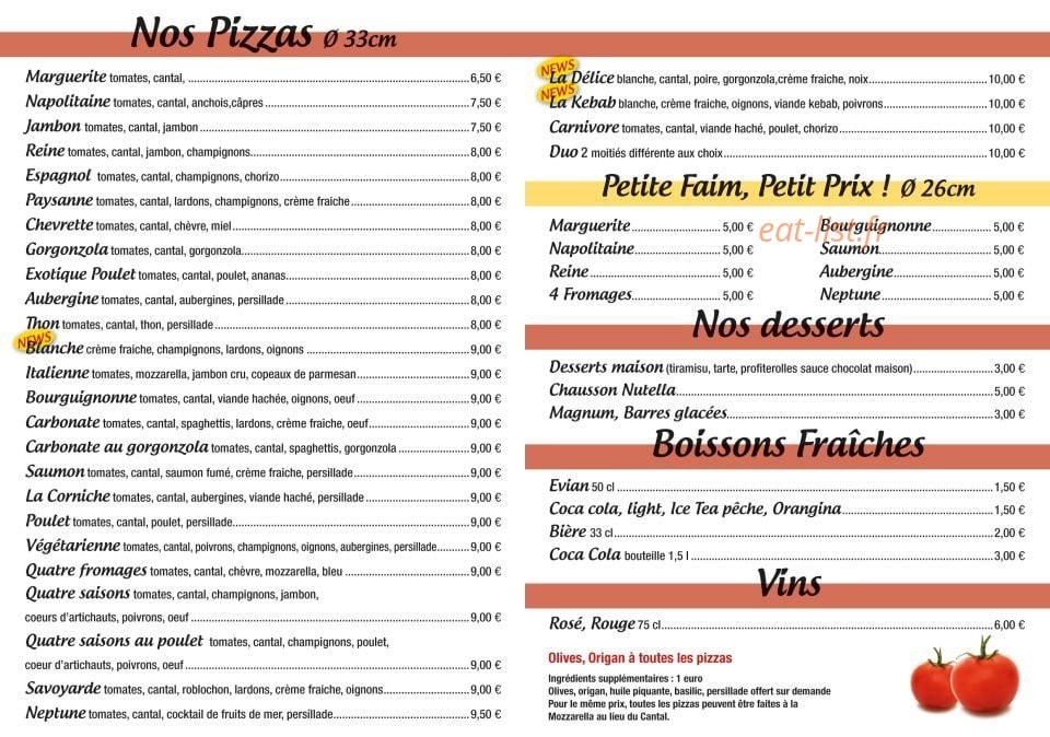 Arson Pizza — carte page 1