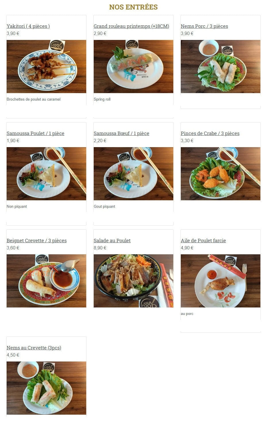 Asia Food — carte page 1