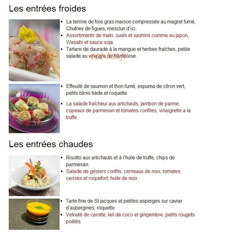 Au p'tit chef — carte page 1