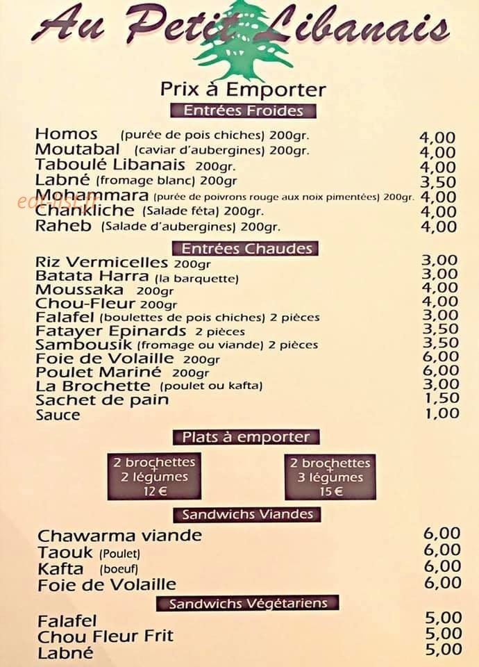 Au Petit Libanais — carte page 1