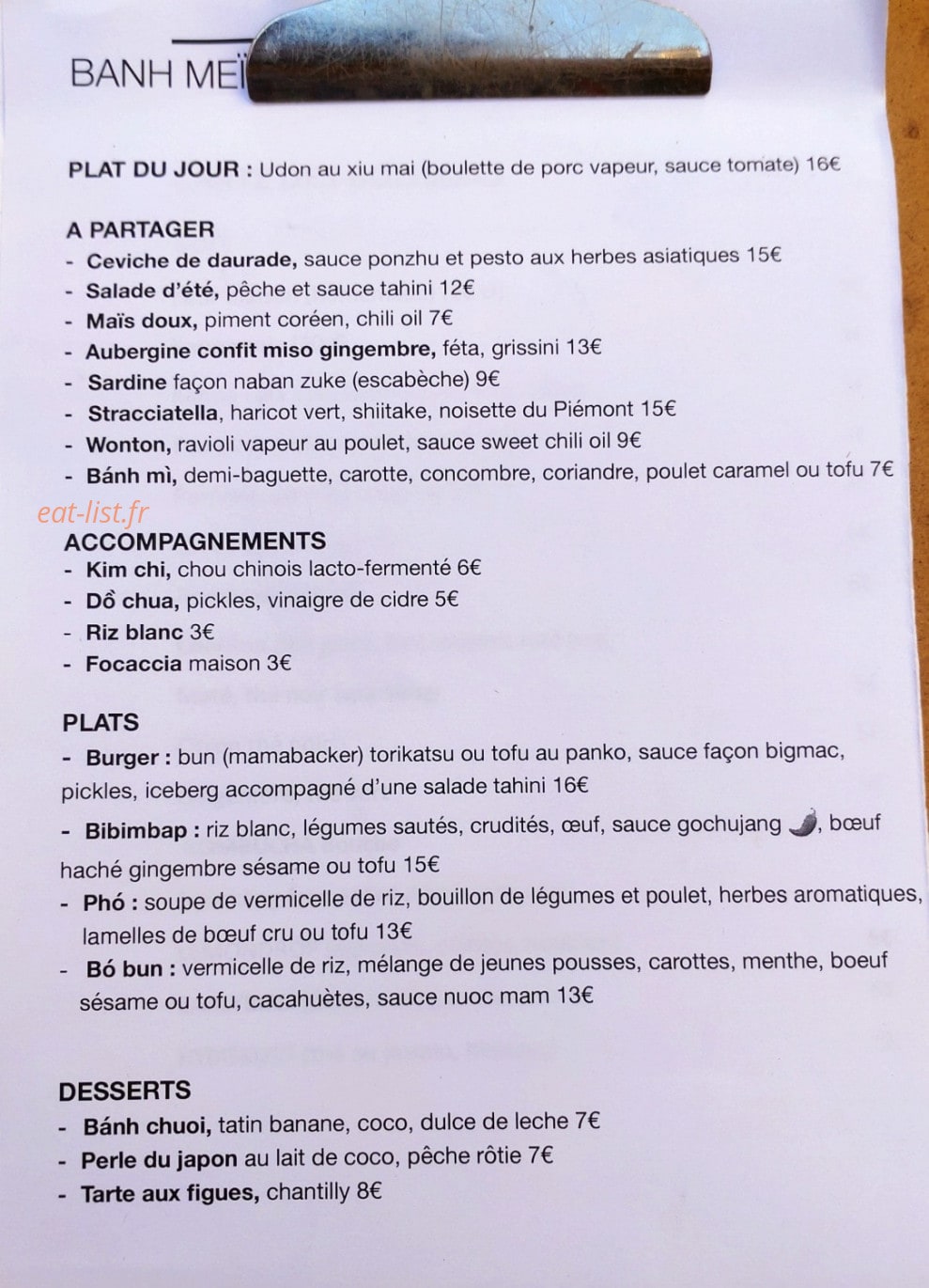 Banh Mei — carte page 1