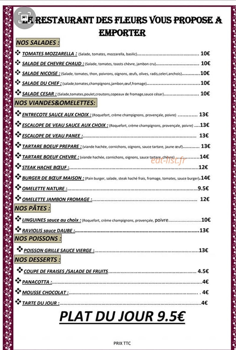 Bar Restaurant des Fleurs — carte page 1