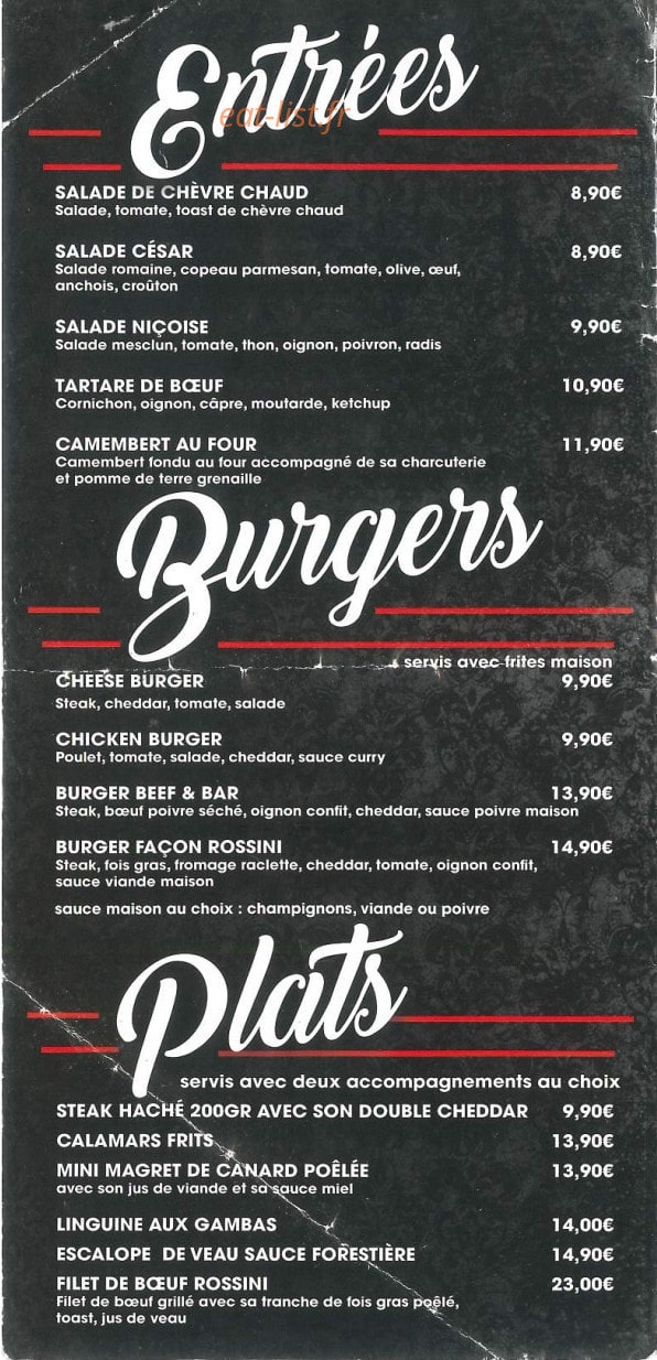 Beef & Bar — carte page 1