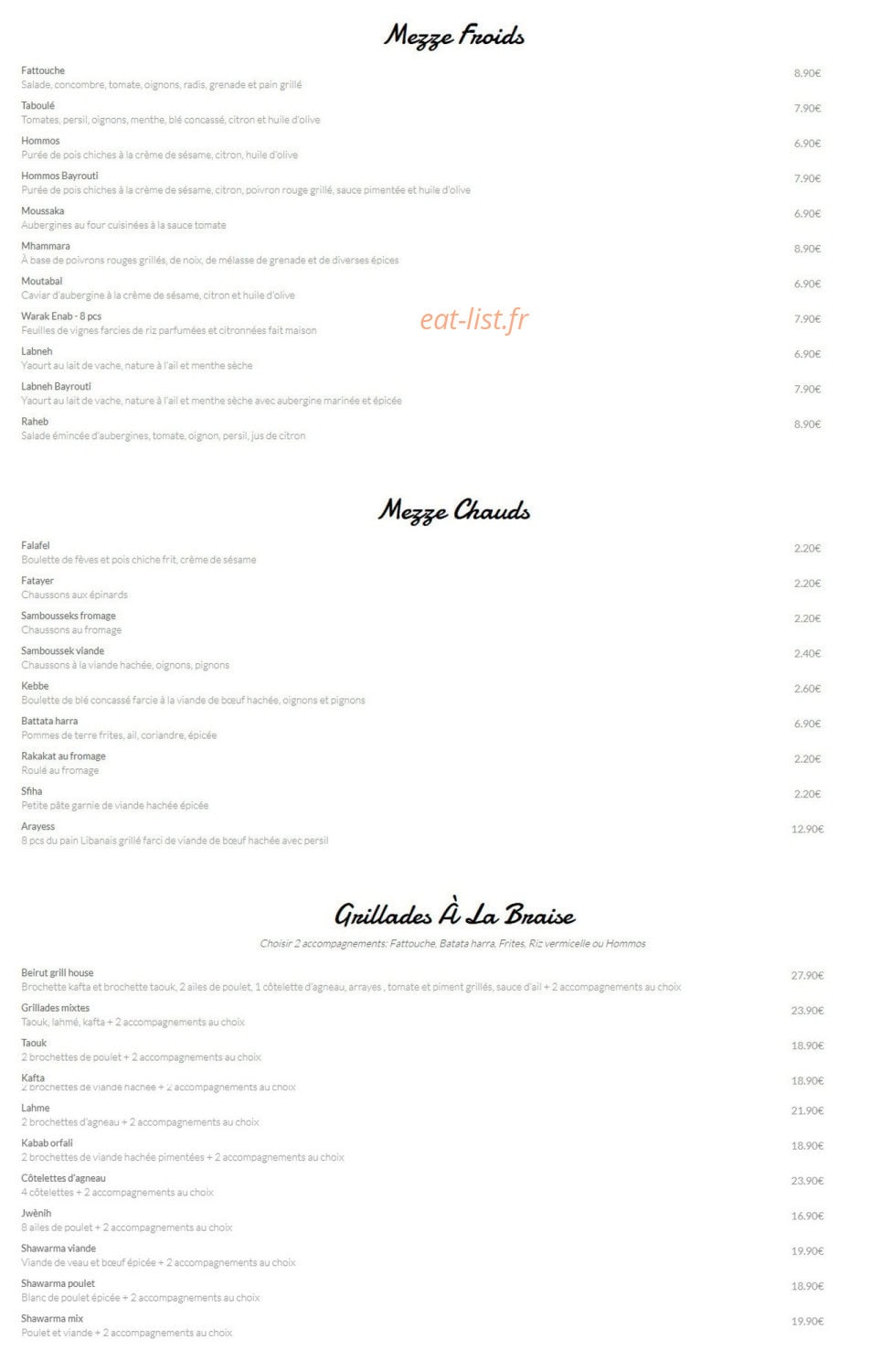 Beirut Grill House — carte page 1